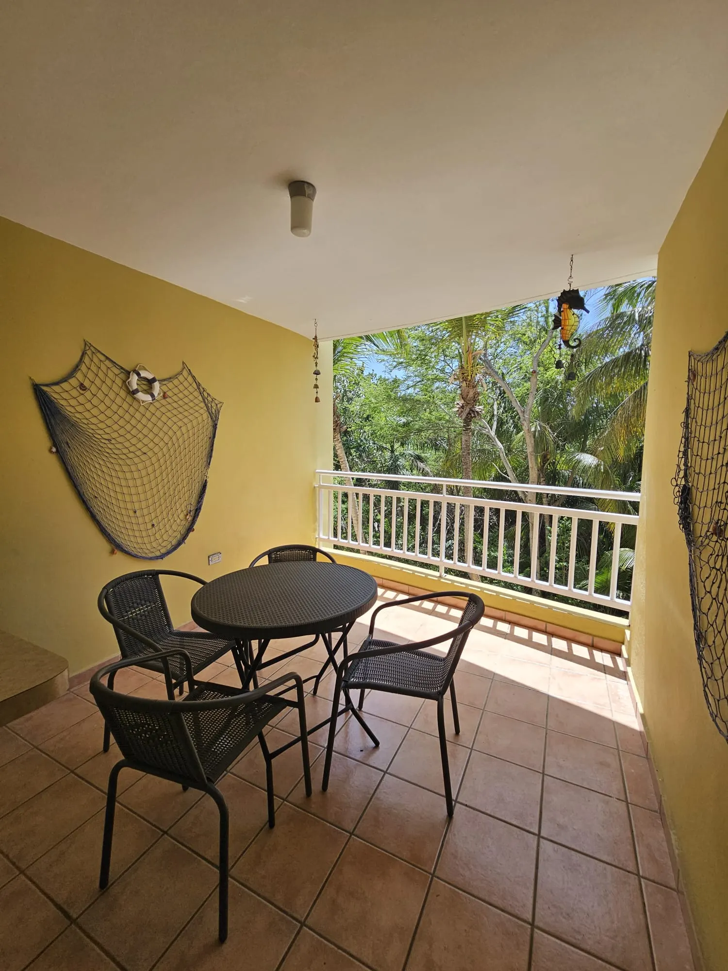 Terraza rodeada de palmeras
